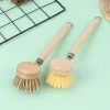 1PC Household Wooden Long Handle Pan Pot Brush Replaceable Dish Brush Long Wooden Handle Cleaning Brush Kitchen Cleaning Tool