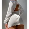 Fashion Sexy Solid White Beach Cover Up Sarong Summer Bikini Cover-ups Pareo Dress Mesh Backless Mini