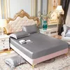 Couvercle de matelas de couleur unie en satin de satin haut de gamme avec draps de lit de bande élastique double feuille de réglage de reine queen 240408