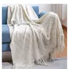 Filtar Nordic Sticked Shawl Soffa Filt med tofsar SCARF Emulering Fleece Throw TV Bed End Decor Drop Ship