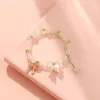 Strand Sweet Lovely Flower Charm Bracelets For Women Girls Pink Blue Beads Stretch Bracelet Students Friendship Jewelry Gift