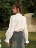 Kadınlar bluzları Mishow Fransız Organ Piled V yakalı gömlek 2024 Bahar Petal Patchwork fırfırlı kılıf katı inci tek göğüslü üstler