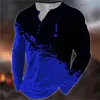 Vintage T Shirt Renk Bloğu 3D Baskı Tshirt Erkekler Moda Uzun Kollu Tshirts Sonbahar Camisetas Oneck Düğmesi Üstler 240402