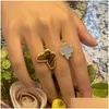 Band Rings Four Leaf Clover Ring Natural Shell Gemstone 925 Sier For Woman Designer T0P Quality Highest Counter Fashion Luxury Exqui Dh1Yi