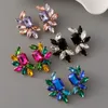 Stud Earrings Retro Fashion Gold Color Exaggerated Colorful Crystal Flower For Women Big Romantic Jewelry