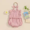 Vêtements Ensemble bébé filles Summer Summer Infant Sans manchons sans manches collier Plaid avec bandeau 2 pièces pendant 0-18 mois