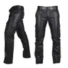Herren echte schwarze Lederhosen Ladung 6 Taschen Bikers Jeans Hosen Premium -Qualität Hose