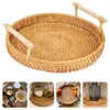 Handweven rattan opbergvak Diner Serveer Tray Fruit Cake Wicker Mand ontbijt brood voedselplaat met handvat