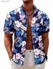 Мужские повседневные рубашки цветочная гавайская рубашка 3D Печатная мужская призвание пляж воротник Куба Camisa Clothing YQ240409