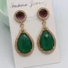 Dingle örhängen 1Pair Natural Stone Stud örhänge CZ PAVED GRÖN JADE LABRADORIT DROP FÖR WEMAN LADY MODE SMEEDDACH GIFT