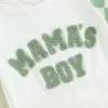 Carolilly Toddler Boy Boy Summer Roupos Crew pescoço Mama S Boy Fuzzy Letter Borderyer T-shirt de manga curta com cintura elástica