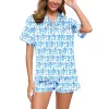 Söt rullkanin 2 bit pyjamas uppsättning för kvinnor apa preppy tryck kort hylsa t-shirt och shorts pyjama set loungewear