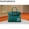 Cuoio artigiano bk artigiano francese cucire 2024 sacchetto da donna per la pelle di coccodrillo platinum 6q verde smeraldo 30 cm borsetta con fibbia oro