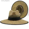 Chapéus de balde largura chapéus de balde simples homens homens palha de verão praia chapéu de sol ao ar livre verão abrangente jazz panamá palha de salva -vidas chapéu de verão feminino chapéu de verão y240409
