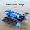 Amfibisk stunt drift RC Boat Multi-Terrain Omi-riktning Driving Waterproof Body Spiral Wheel Cool Lights Hovercraft Model