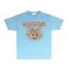 Yeni Rhude Summer Tshirts Erkekler ve Kadınlar İçin Yeni Tasarımcı Tişörtleri Moda Marka Giysileri RH033 Bitki Yağı Boya Baskılı Kısa Kollu T-Shirt Boyutu S-XXL