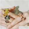 Band Rings Four Leaf Clover Ring Natural Shell Gemstone Gold Plated 18K For Woman Designer T0P Quality Diamond Official Reproduction Dhziy