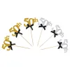 10st Gold 30th 40th 50th 60th Year Cake Toppers Happy Birthday Party Decorations Adult Anniversary Black Bow Cupcake Toppers