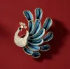 Exquise Blue Painted Peacock Broche voor vrouwen Rhinestone Email Dierpinnen Vrouwelijke kleding Juwelier Party Accessoires Geschenken