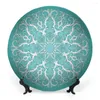 Decoratieve beeldjes Turquoise keramisch hangende plaat vintage bloemen abstract woonkamer keukendecoratie huishouden bluegrey crème