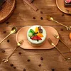 Dinnerware Sets 8pcs Gold Leaf Handle Small Coffee Fork And Spoon Set Stainless Steel Rose Appetizer Cake Fruit Tasting Dessert Fo