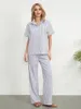 Zweiteilige Hosen Frauen Frauen gestreiftes Pyjama Set Short Sleeve Button Closeur Hemd mit Schlafwear Loungewear