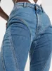 LGRQ 2024 Zomer Vrouwen jeans hoge taille gesplitste contrast kleur split slanke gedeconstrueerde denim lange flare broek wy557 240327