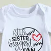 Ensembles de vêtements nés Baby Girl Baseball Tenues Little Sister Biggest Fan Fan Short Sober Raiper Fared Pantal Band 3pcs Set