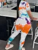 Damen zweisteuelhafte Hosen LW Teddybären Druckkrawatte Dye Set Frauen Frühling Cartoon Kurzarm Runde Nackenanzug tägliche Outfits Trails
