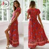 Summer Maxi Dress Women Short Short Casual V Neck Stampa floreale Boho Beach Dress S ~ 5xl Sexy Split Party Robe 240325