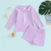 Jongens en meisjes 2 -delige badkleding set kinderen ritssluiting lange mouw zwempak + zwem shorts baby peuter strandkleding