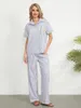 Zweiteilige Hosen Frauen Frauen gestreiftes Pyjama Set Short Sleeve Button Closeur Hemd mit Schlafwear Loungewear