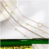 Anklets 4pcs 허리 체인 4 층 원형 펜던트 보석 Y 얇은 체인 벨리 벨트 여성 해변 바디 드롭 배달 dhebd