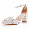 Dress Shoes Crystal Queen Rhinestones Block High Heel Sandals White Pearl Wedding Bridal Pointed Toe Buckle Strap Women Pumps H240409 FWMY