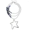 Collares colgantes perlas elegantes collar de cuentas de cuentas de estrella multicapa cadena de clavícula joyería multicapa para mujeres