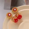 Dangle Ohrringe Frauen Ins Luxus Blumen Perle Zirkon Stud Mode Fashion Nischendesign Red Blütenhochzeit Hochzeit glänzender Schmuck