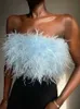 Damestanks Camis Tossy Fur Feather Strapless Tube Tops For Women Party Fashion Bustier Cute Top Y2K Club 2022 Nieuwe sexy mini Fluffy strakke bh -top J240409