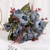 Dekoratif çiçekler 1 demet yapay şakayık çiçek simülasyonu ipek güller yaprağı sahte gelin buket düğün parti kemer vazo dekorasyon