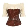 Steampunk Corsets Leather Bustiers with Blouse Halloween Costumes Renaissance Pirate Bustier Party Carnival Clubwear Plus Size