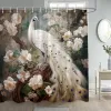 Beyaz tavus kuşu duş perdesi şakayık çiçek yeşil yapraklar bitki ağacı Çin tarzı vintage sanat banyo perdeleri kumaş banyo dekor