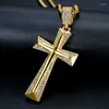 Pendant Necklaces Hip Hop Bling Iced Out Gold Color Stainless Steel Knights Templar Cross Pendants For Men Rapper Jewelry Drop