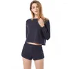 Home Clothing Women Cotton Pajama Sets Round Neck Full Sleeve Solid Crop Top And Shorts 2024 Autumn Comfortable Suits