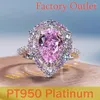 Вечеринка одолжение PT950 Platinum Moissanite Water Drop Pink Diamond Ring для женской роскошной группы с большим предложением яиц