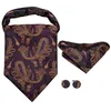 Hitie Purple Gold Paisley Silk Mens Ascots Hanky Cufflinks Set Jacquard Cashew Vintage Cravat Tie Scarf for Male Wedding Prom240409