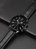 Wristwatches 3PCs Fashion Business Casual Men's Belt Quartz Watch With PU Leather Woven Bracelet Necklace Combination Set