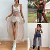 Ins Street Suspender Mesh Bikini Blouse Dress Star Perspective Sexy Slim