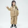 Jungen Khaki Langarm Hemd Jacke Streetwear Taktische Frachtrichter Hosen Kids Kpop Hip Hop Kleidung Mädchen Tanzkostüm 3-16 Y.