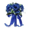 Dekorative Blumen Braut Brautjungfer Hochzeit Bouquet Weiße Seidenrosen Künstliche Braut Boutonniere Stifte Mariage Accessoires