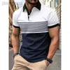 Camisas casuais masculinas Moda de moda curta -selos listrados com camisa de pólo de lapela casual 2449