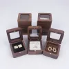 Retro textura joya de madera de nogal caja de anillos de boda anillos de aretes de la caja organizador de joyas caja de joyería de lujo caja de almacenamiento de regalos